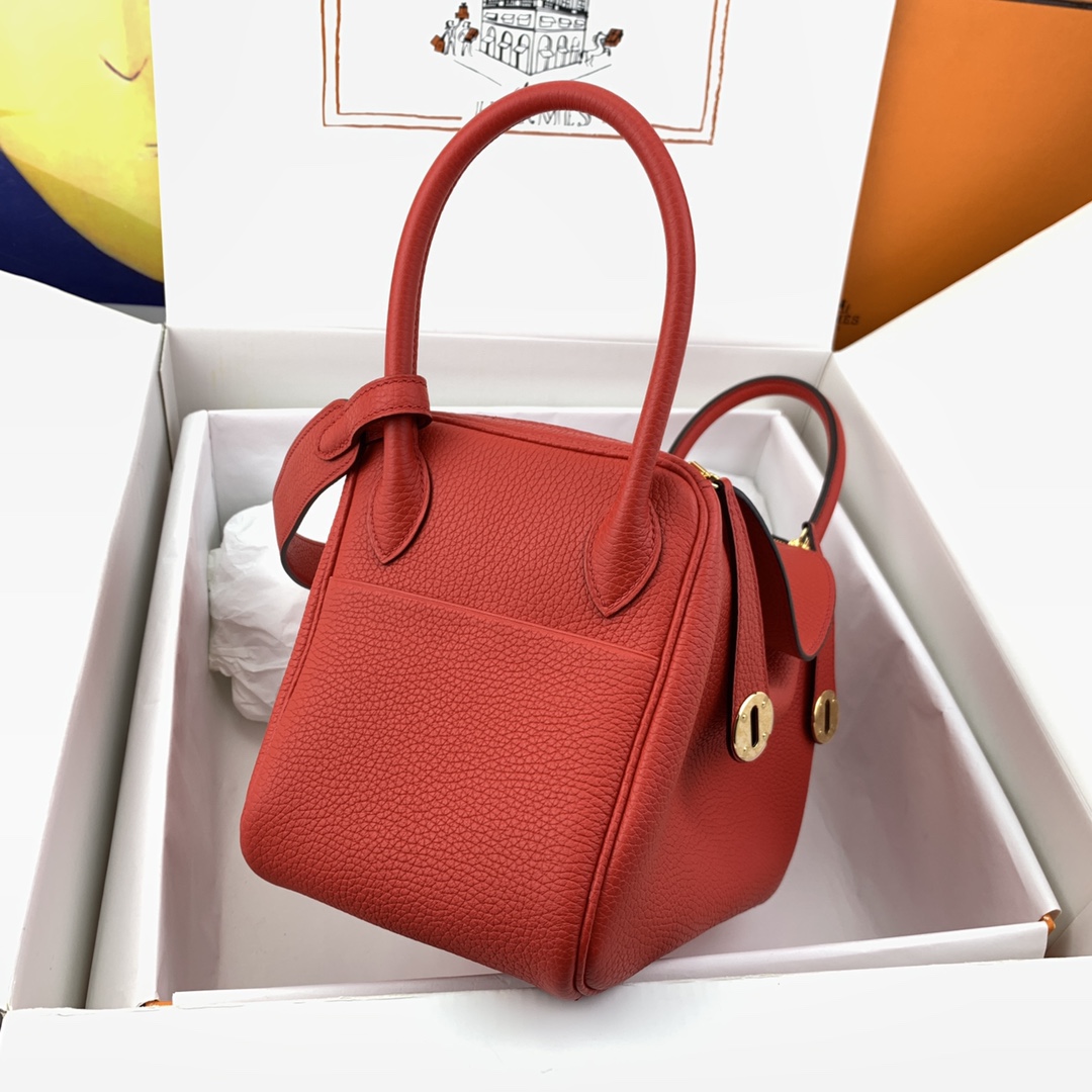 Hermes Lindy 30cm Handbag Shoulder Bag In Red Clemence Leather